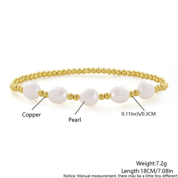 Wholesale Copper Goldplated Pearl Copper Bead Elastic Bracelet With Geometric Design For Unisex And Women