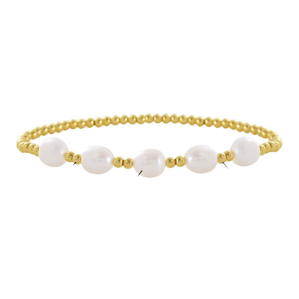 Wholesale Copper Goldplated Pearl Copper Bead Elastic Bracelet With Geometric Design For Unisex And Women