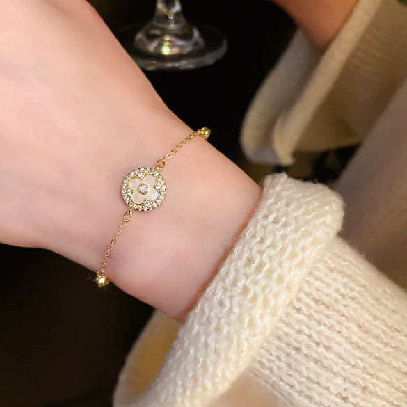 Wholesale Copper Gourd Hollow Bracelet With Real Gold Electroplated Zircon Geometric Pattern Light Luxury Style For Women