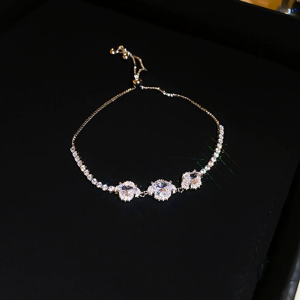 Wholesale Copper Gourd Hollow Bracelet With Real Gold Electroplated Zircon Geometric Pattern Light Luxury Style For Women