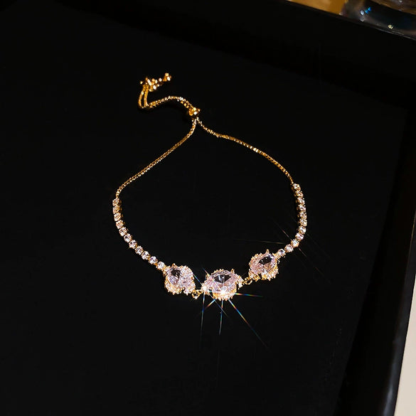Wholesale Copper Gourd Hollow Bracelet With Real Gold Electroplated Zircon Geometric Pattern Light Luxury Style For Women
