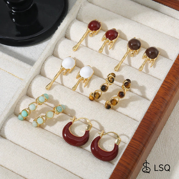 Wholesale Copper Handmade Geometric Vintage Red Oil Drop Earrings For Women