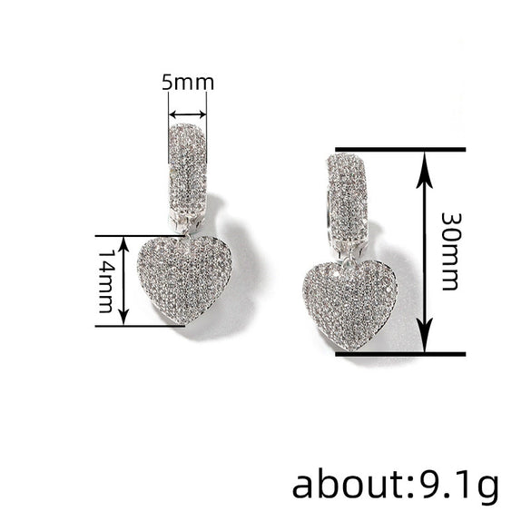 Wholesale Copper Heart Shape Inlaid Zircon Sweet Style Women's Earrings