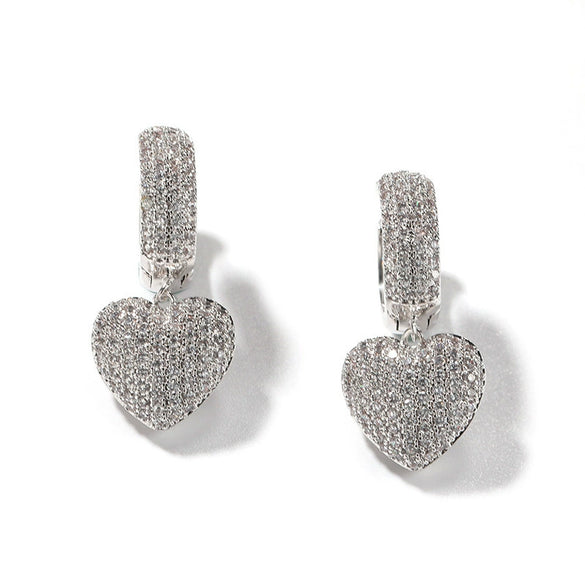 Wholesale Copper Heart Shape Inlaid Zircon Sweet Style Women's Earrings