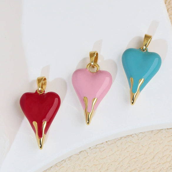 Wholesale Copper Heart Shape Jewelry Pendant With Oil Painting Style And Electroplating Process For Female