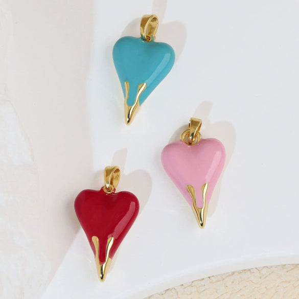 Wholesale Copper Heart Shape Jewelry Pendant With Oil Painting Style And Electroplating Process For Female