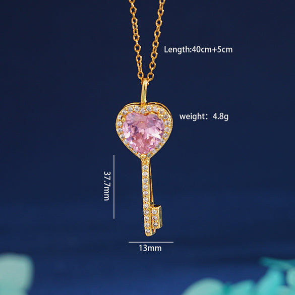 Wholesale Copper Heart Shape Zircon Pendant Necklace With Cross Chain And Electroplating For Women Light Luxury Style