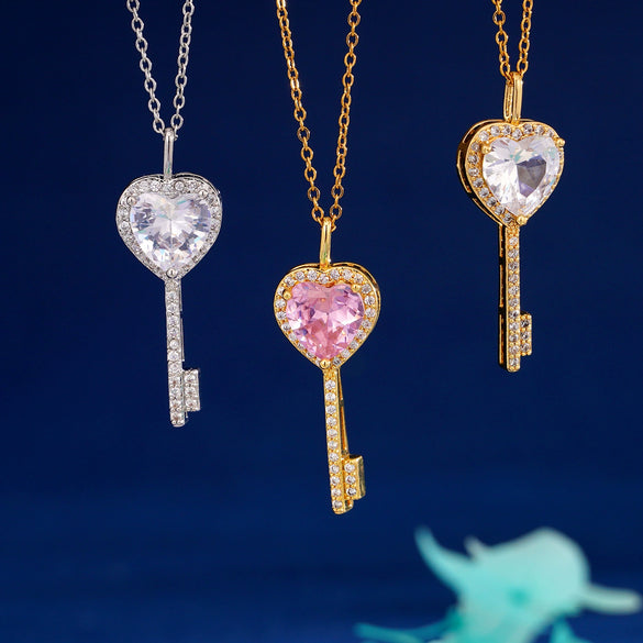 Wholesale Copper Heart Shape Zircon Pendant Necklace With Cross Chain And Electroplating For Women Light Luxury Style