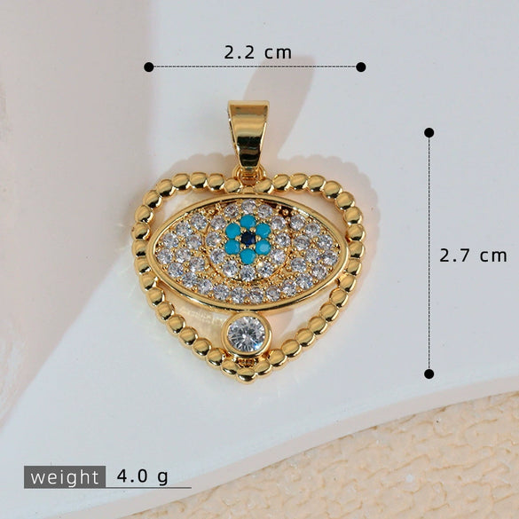 Wholesale Copper Heartshaped Devil's Eye Pendant Jewelry Accessories With Electroplating