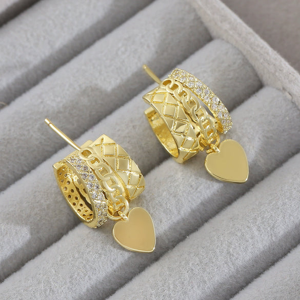 Wholesale Copper Heartshaped Electroplated Multilayered Wide Pendant Earrings For Women