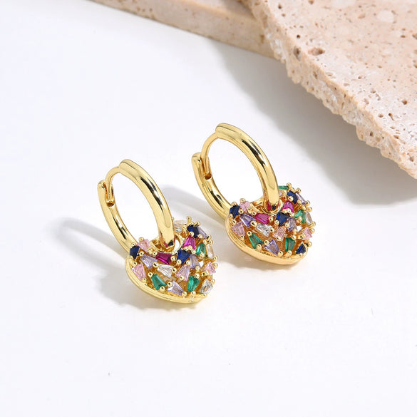 Wholesale Copper Heartshaped Microinlaid Color Zircon Earrings For Women Fashion And Elegant