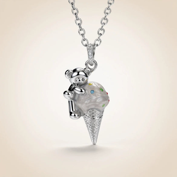 Wholesale Copper Ice Cream And Little Bear Shaped Pendant Necklace With Gold And Silver Twotone Electroplated Design For Women