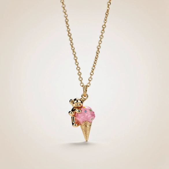 Wholesale Copper Ice Cream And Little Bear Shaped Pendant Necklace With Gold And Silver Twotone Electroplated Design For Women