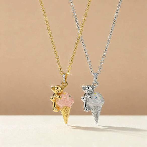 Wholesale Copper Ice Cream And Little Bear Shaped Pendant Necklace With Gold And Silver Twotone Electroplated Design For Women