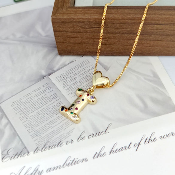 Wholesale Copper Inlaid Color Zircon Love Glossy Letter Pendant Ladies Necklace With Letters Pattern