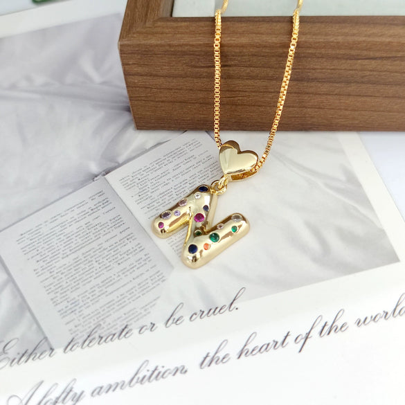 Wholesale Copper Inlaid Color Zircon Love Glossy Letter Pendant Ladies Necklace With Letters Pattern