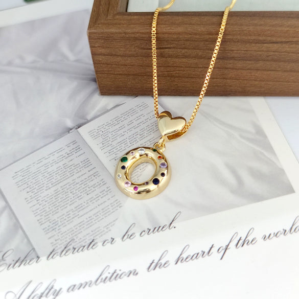 Wholesale Copper Inlaid Color Zircon Love Glossy Letter Pendant Ladies Necklace With Letters Pattern