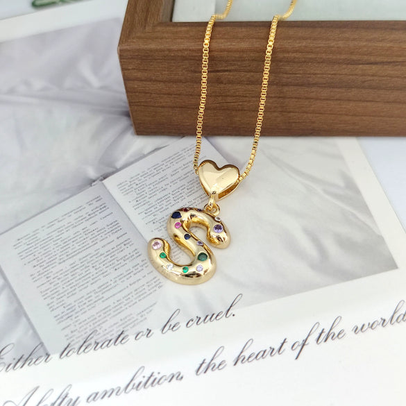 Wholesale Copper Inlaid Color Zircon Love Glossy Letter Pendant Ladies Necklace With Letters Pattern
