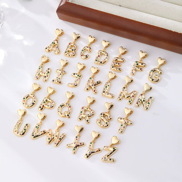 Wholesale Copper Inlaid Color Zircon Love Glossy Letter Pendant Ladies Necklace With Letters Pattern