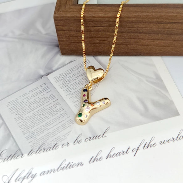 Wholesale Copper Inlaid Color Zircon Love Glossy Letter Pendant Ladies Necklace With Letters Pattern