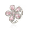 Wholesale Copper Inlaid Colored Diamond Flower Petal Ring For Women Light Luxury Style With Zirconia