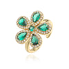 Wholesale Copper Inlaid Colored Diamond Flower Petal Ring For Women Light Luxury Style With Zirconia