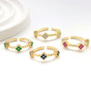 Wholesale Copper Inlaid Colored Diamond Geometric Flower Petal Fourleaf Clover Open Adjustable Women's Ring With Electroplating