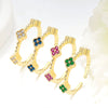 Wholesale Copper Inlaid Colored Diamond Geometric Flower Petal Fourleaf Clover Open Adjustable Women's Ring With Electroplating