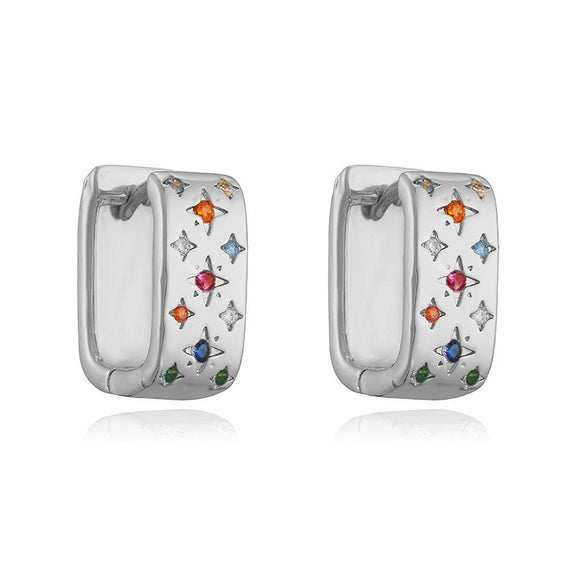 Wholesale Copper Inlaid Colored Diamond Square Star Geometric Women's Earrings