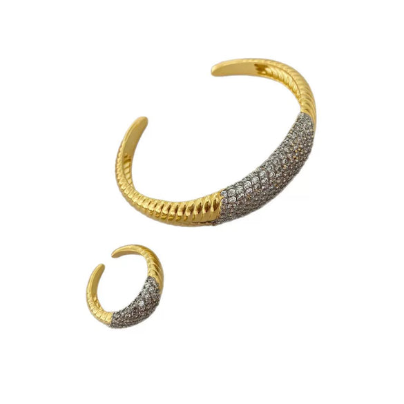 Wholesale Copper Inlaid Diamond Star Ring Bracelet Suit Fashion Geometric Electroplated