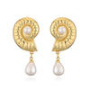 Wholesale Copper Inlaid Pearl Flower Petal And Geometric C Shaped Women's Earrings