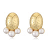 Wholesale Copper Inlaid Pearl Flower Petal And Geometric C Shaped Women's Earrings