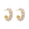 Wholesale Copper Inlaid Pearl Flower Petal And Geometric C Shaped Women's Earrings