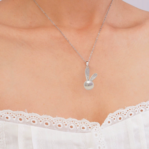 Wholesale Copper Inlaid Zircon Animal Rabbit Pendant Necklace Electroplated Light Luxury For Women