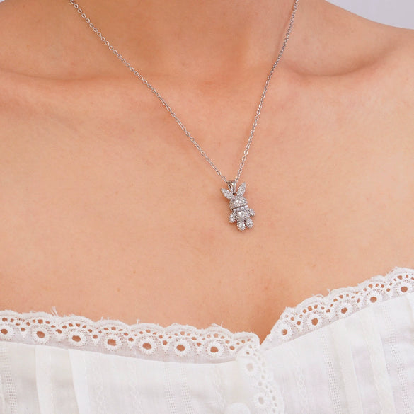 Wholesale Copper Inlaid Zircon Animal Rabbit Pendant Necklace Electroplated Light Luxury For Women