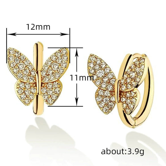 Wholesale Copper Inlaid Zircon Butterfly Animal Zodiac Cute Women's Earrings Jewelry