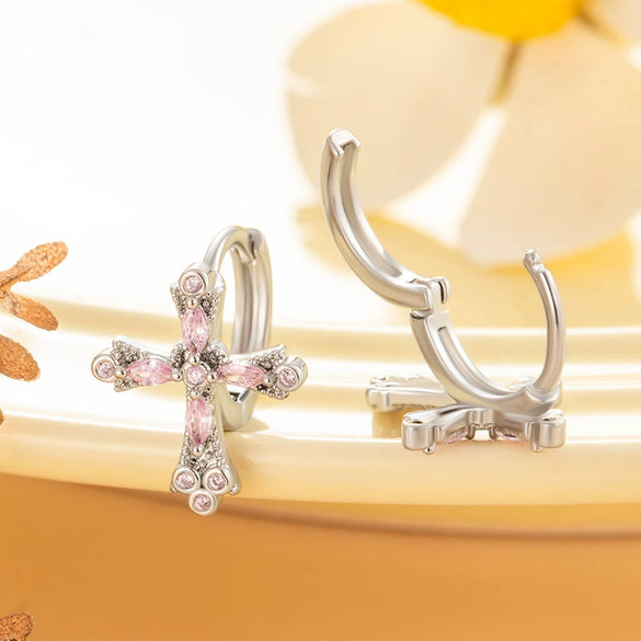 Wholesale Copper Inlaid Zircon Cross Sweet Women's Earrings