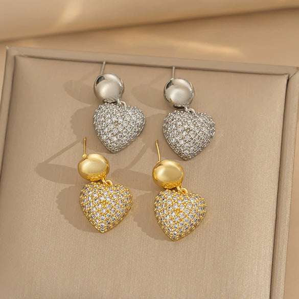 Wholesale Copper Inlaid Zircon Earrings For Women Minimalist Style Heart Shape Electroplating Treatment