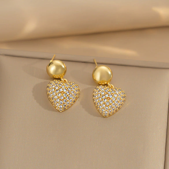 Wholesale Copper Inlaid Zircon Earrings For Women Minimalist Style Heart Shape Electroplating Treatment