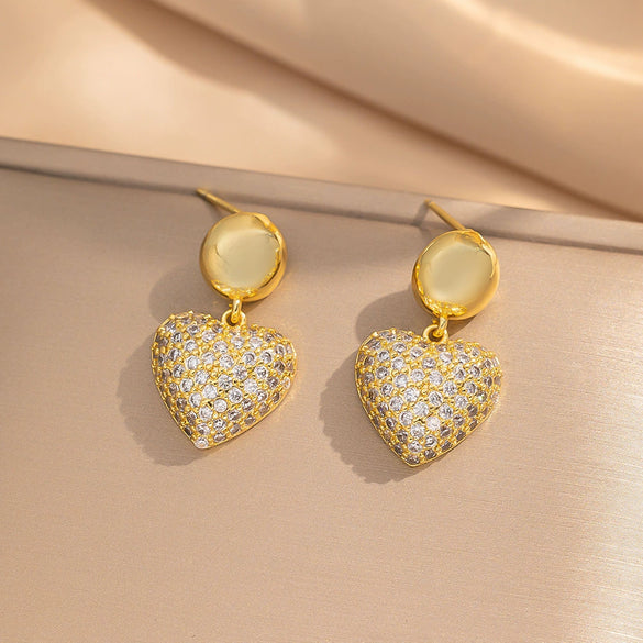 Wholesale Copper Inlaid Zircon Earrings For Women Minimalist Style Heart Shape Electroplating Treatment