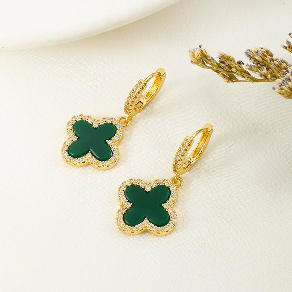 Wholesale Copper Inlaid Zircon Four Leaf Clover Light Luxury Style Women's Earrings