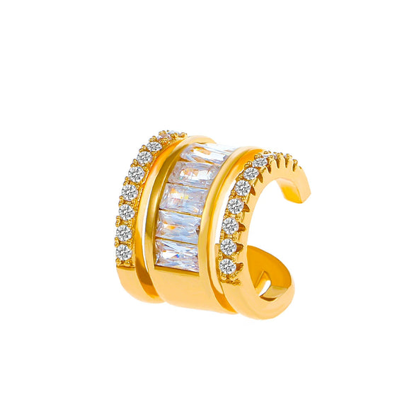 Wholesale Copper Inlaid Zircon Geometric C Shaped Women's Electroplated Ear Clip Without Ear Hole Retro Style