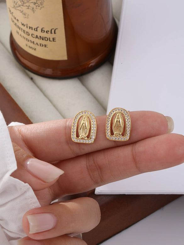 Wholesale Copper Inlaid Zircon Geometric Round Earrings