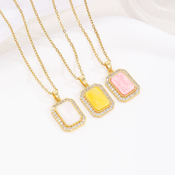 Wholesale Copper Inlaid Zircon Geometric Style Women's Fashion Light Luxury Square Necklace