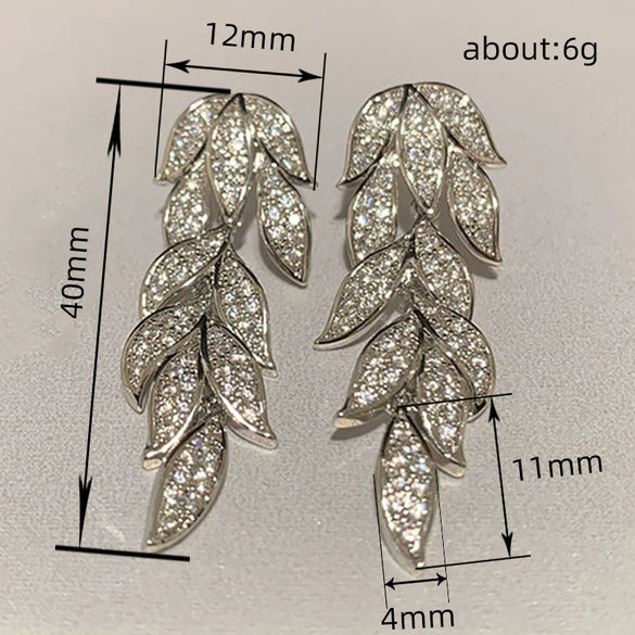 Wholesale Copper Inlaid Zircon Leaves Earrings For Women Fashion Style