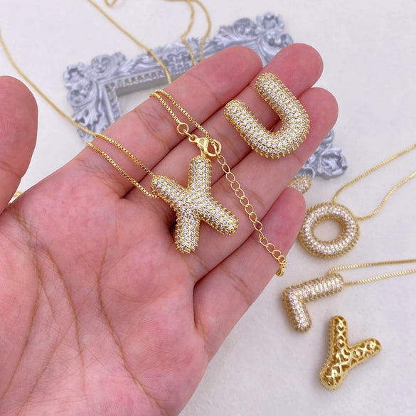 Wholesale Copper Inlaid Zircon Letter Pendant Necklace For Women Hiphop Style