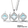 Wholesale Copper Inlaid Zircon Natural Plants And Flowers Style Fourleaf Clover Earrings And Necklace Twopiece Jewelry Set