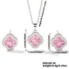 Wholesale Copper Inlaid Zircon Natural Plants And Flowers Style Fourleaf Clover Earrings And Necklace Twopiece Jewelry Set