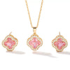 Wholesale Copper Inlaid Zircon Natural Plants And Flowers Style Fourleaf Clover Earrings And Necklace Twopiece Jewelry Set