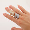 Wholesale Copper Inlaid Zircon Open Ring With Flower Pattern And Plant Style For Men And Women
